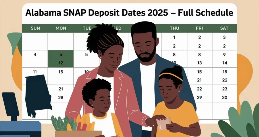 Family using EBT card for groceries in Alabama