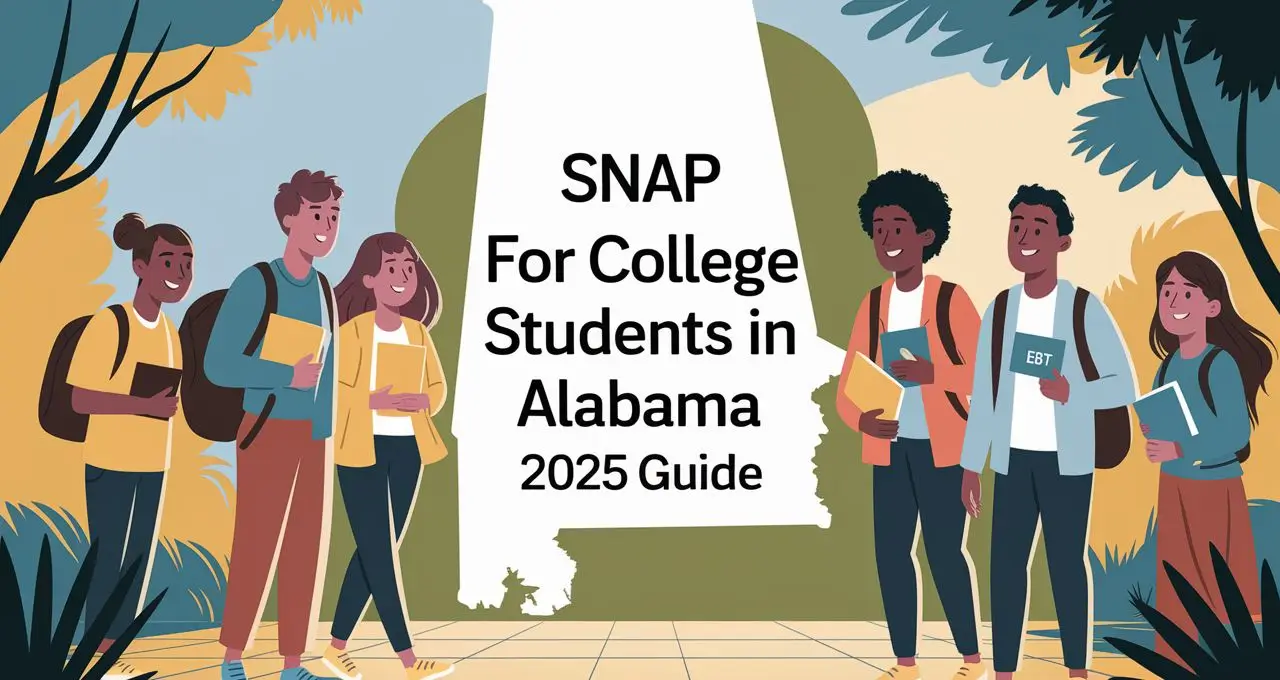 College students in Alabama holding books and an EBT card