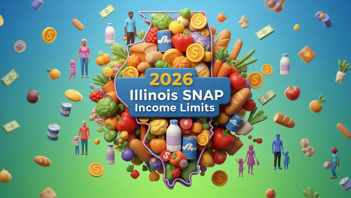 Illinois SNAP income limits 2026 infographic showing eligibility requirements and maximum benefits