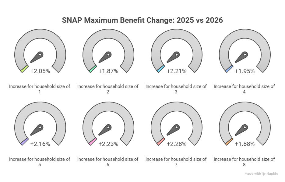 2025 vs 2026 SNAP Maximums comparison chart
