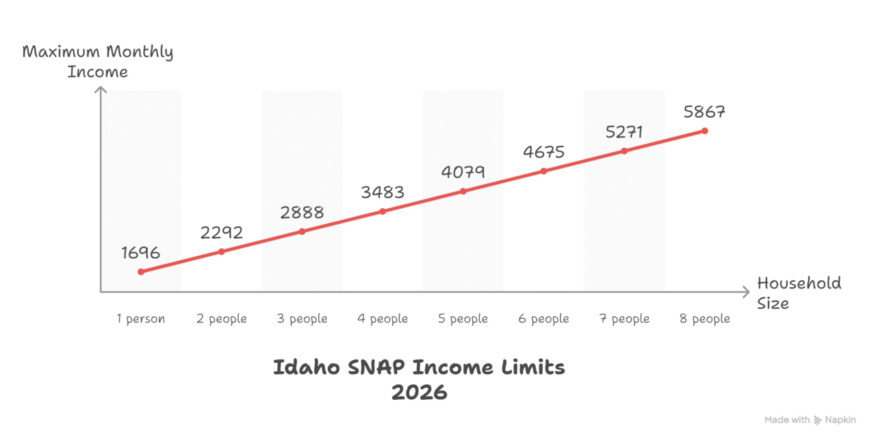 Infographic showing Idaho SNAP Income Limits 2026 chart