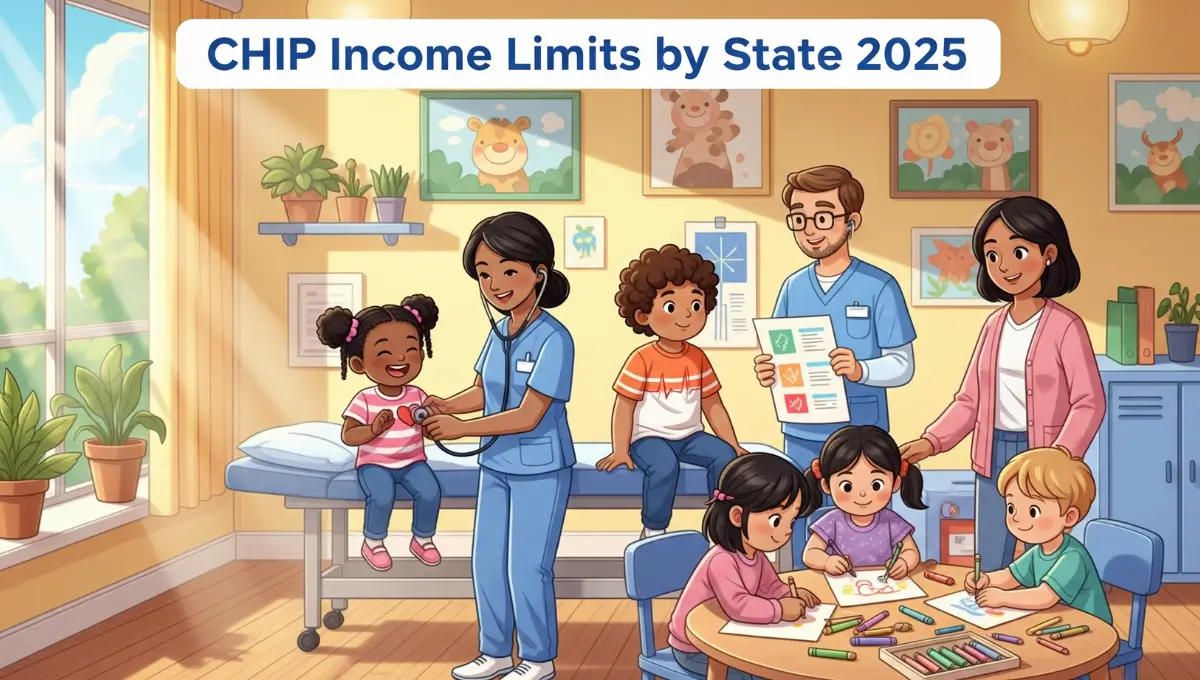 Children receiving healthcare services through CHIP program with doctor in welcoming medical clinic