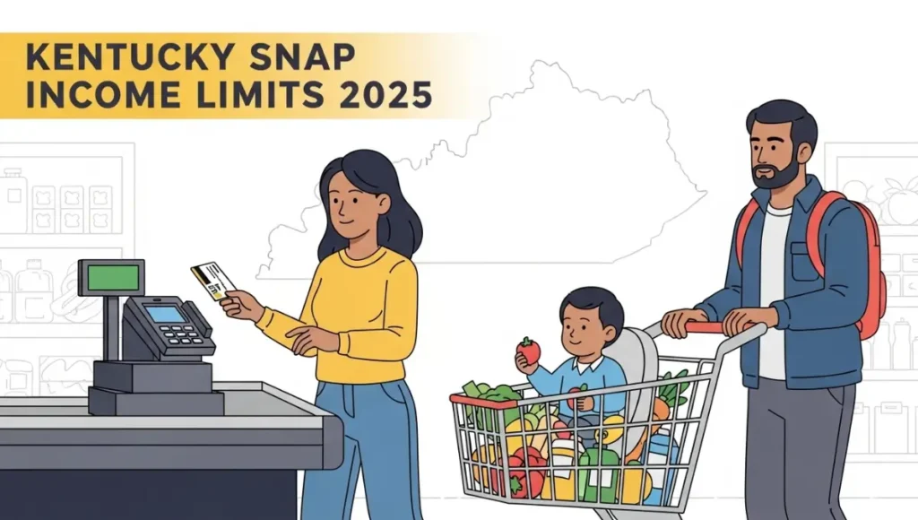 Kentucky SNAP income limits 2025 chart and benefit guide illustration.