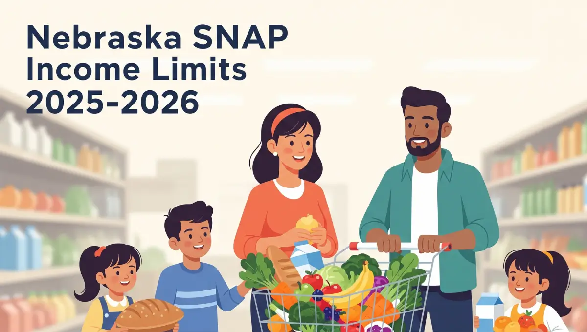Nebraska SNAP income limits 2025–2026 grocery shopping illustration