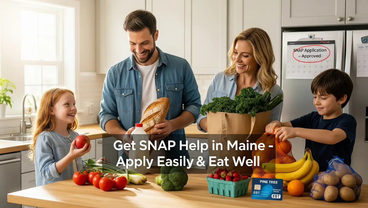Maine family using Pine Tree EBT card after SNAP approval through My Maine Connection in 2025.