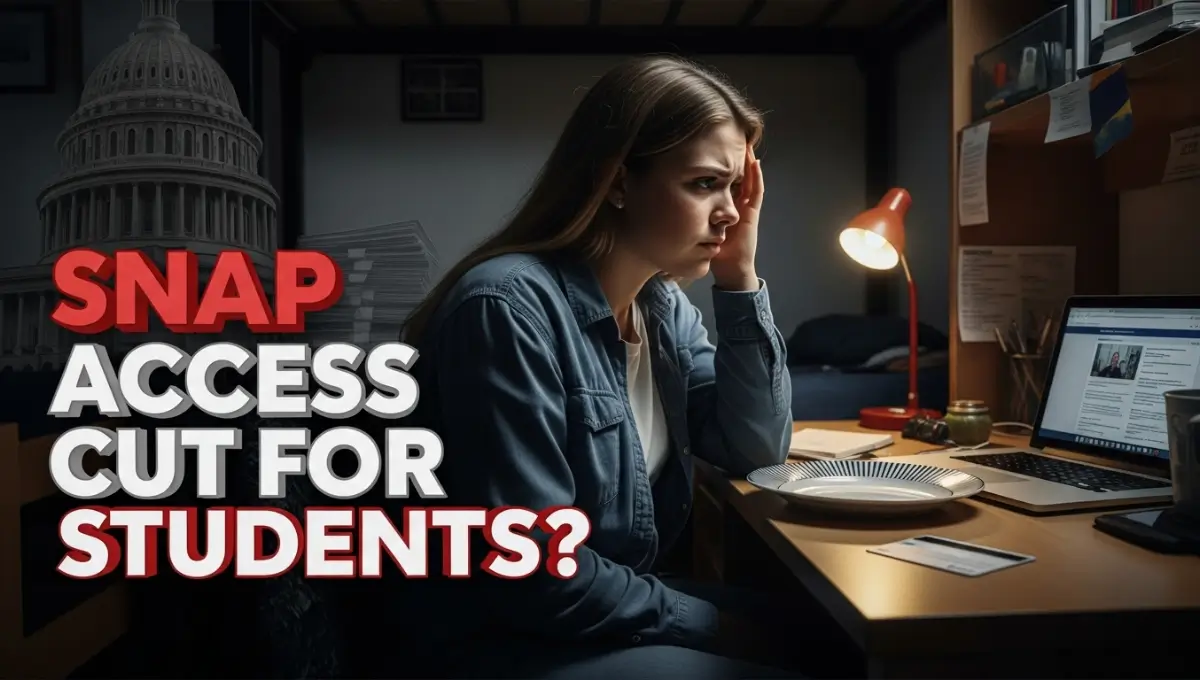 College student affected by new federal SNAP law 2025 limiting food stamp access for low-income families and students.