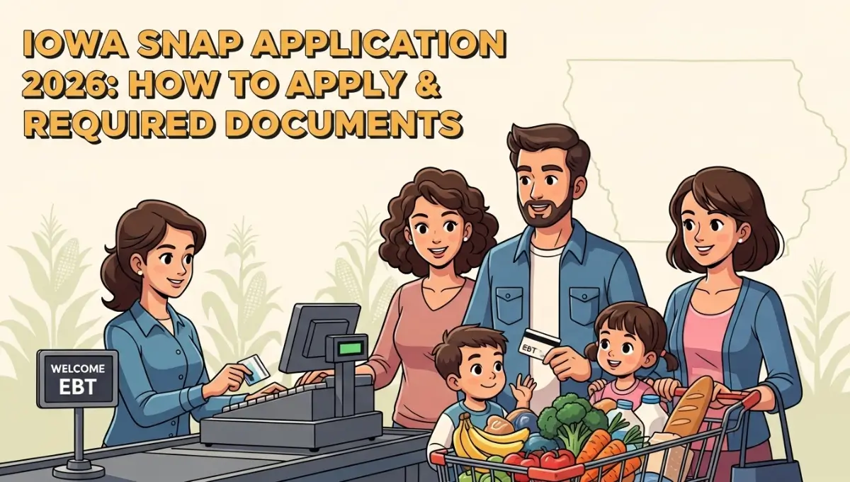 Iowa SNAP application 2026 – family using EBT card to buy healthy groceries under new SNAP rules