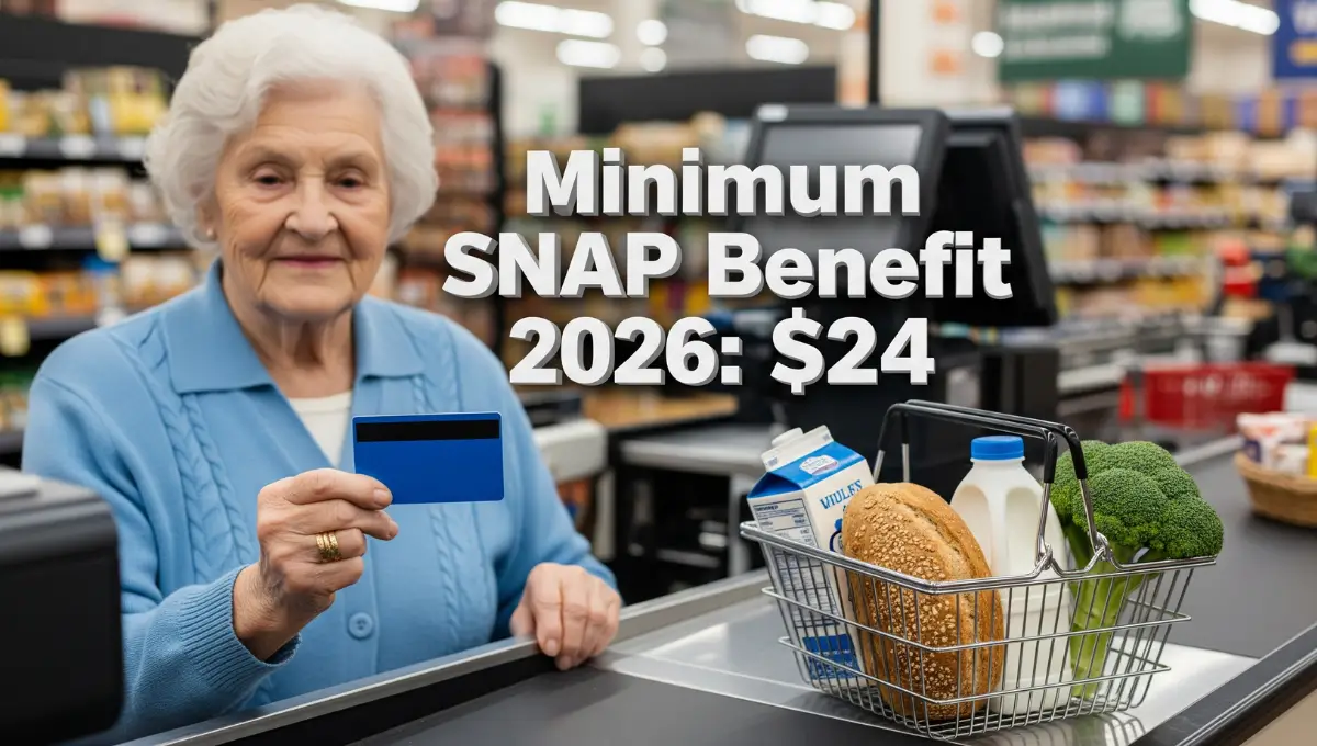 Minimum SNAP benefit 2026 $24 food stamps EBT card seniors