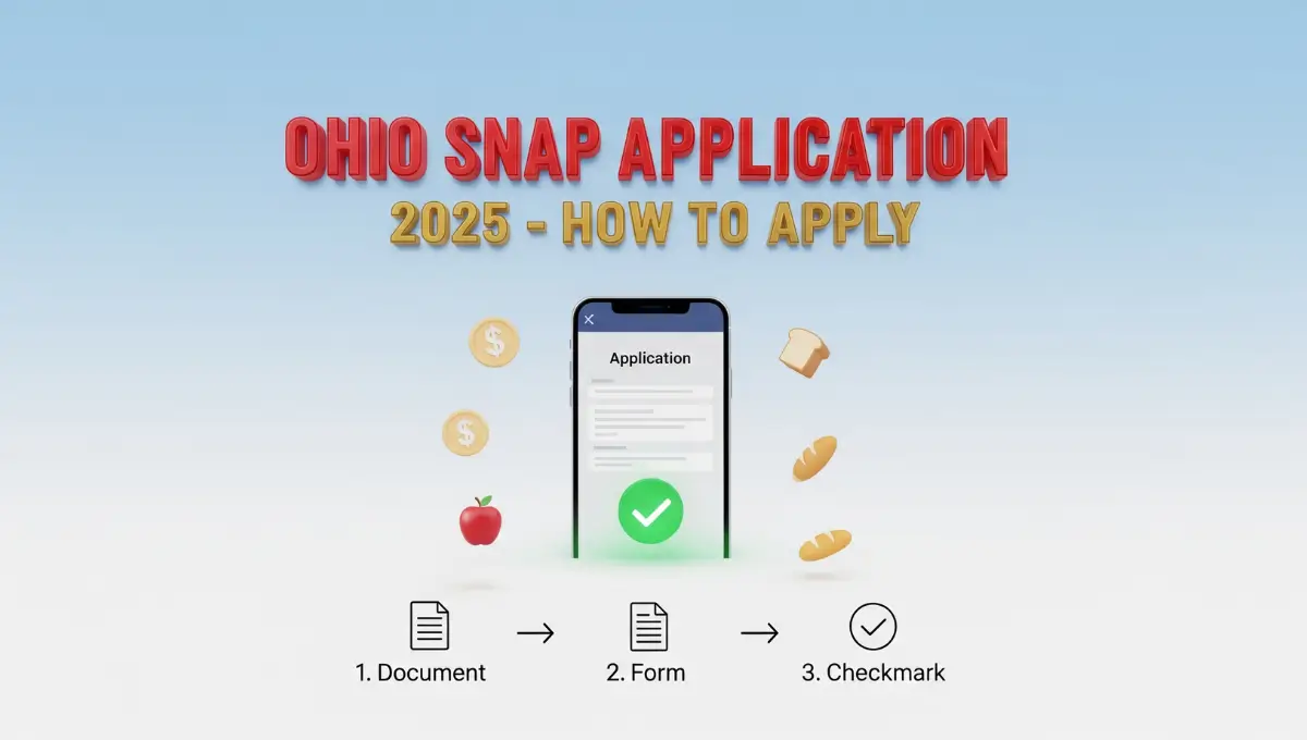 How to apply for Ohio SNAP benefits 2025 - step by step application process guide with smartphone interface and food assistance eligibility
