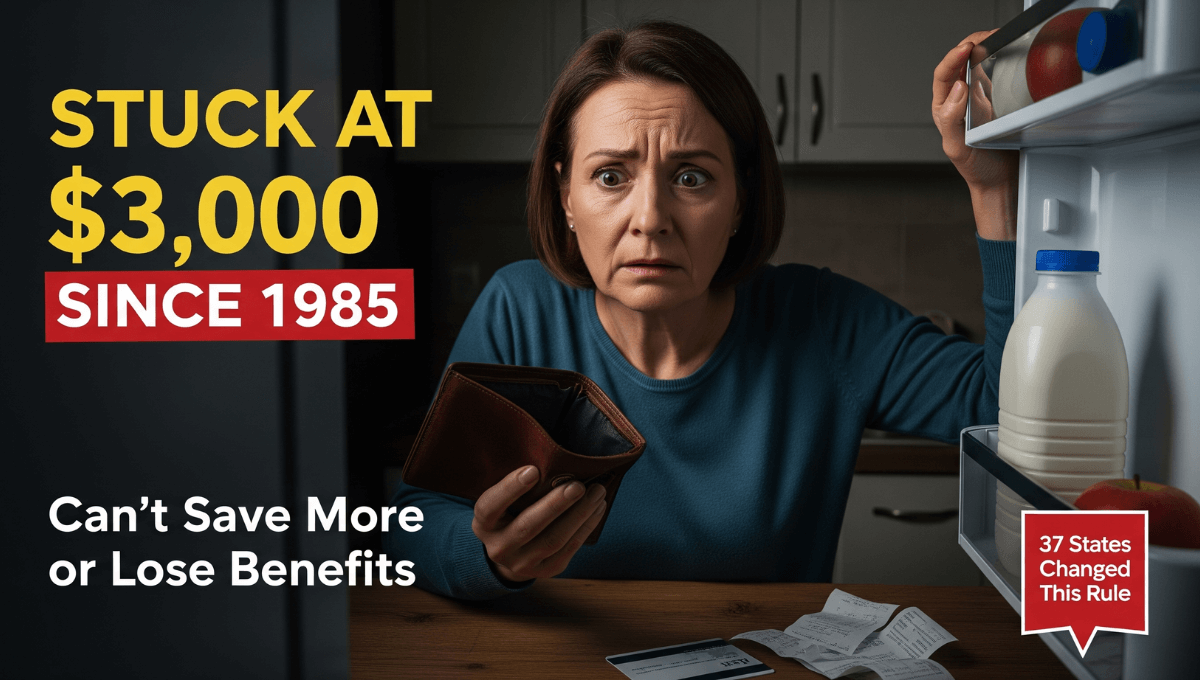 Worried family checking savings while holding EBT food stamp card, illustrating SNAP $3,000 asset limit restrictions