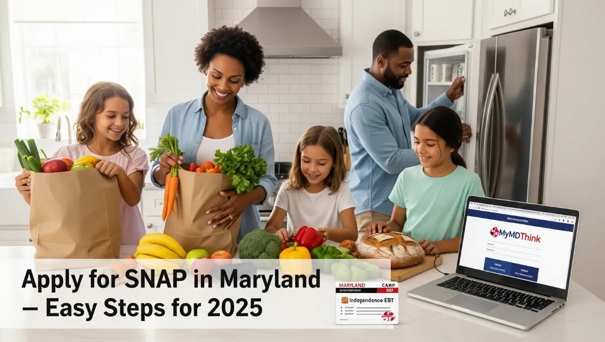Maryland family using Independence EBT card after SNAP approval through MyMDThink in 2025.