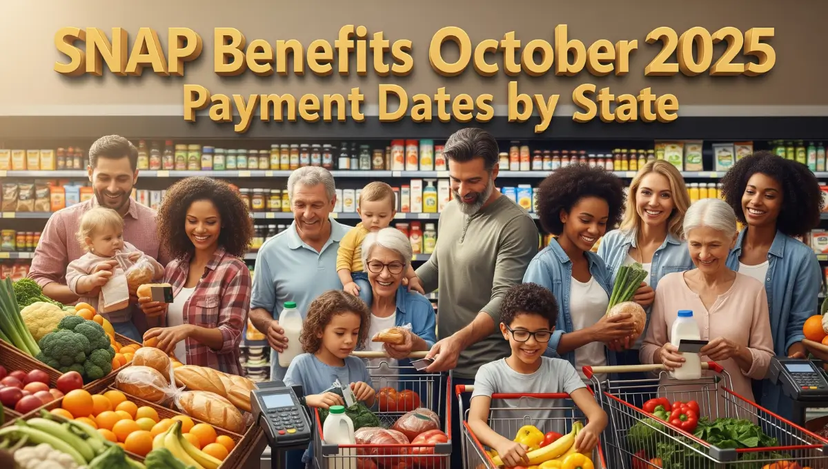 Families shopping with EBT cards for October 2025 SNAP benefits in grocery store