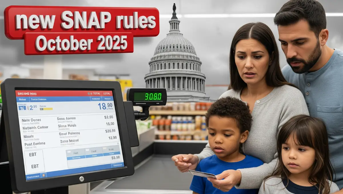 SNAP changes 2025 under Trump’s One Big Beautiful Bill Act showing EBT card and grocery family.