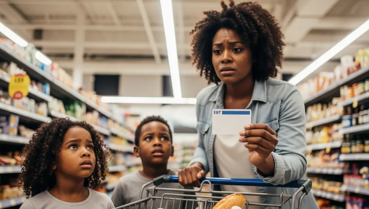 Family holding EBT card at grocery store as SNAP benefits resume November 5, 2025 after federal court emergency funding order