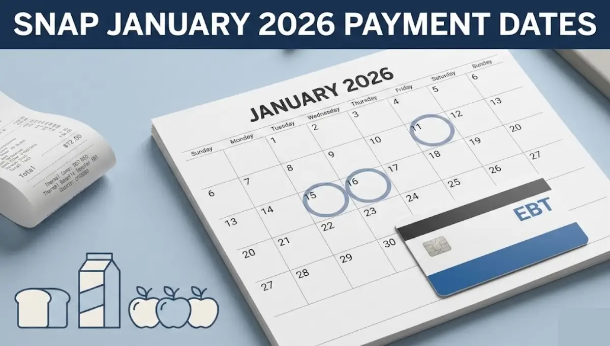 SNAP January 2026 payment dates shown with EBT card and January calendar