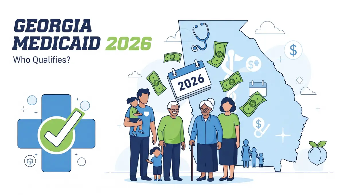 Georgia Medicaid eligibility 2026 income limits and requirements illustration showing families, seniors, and children who qualify for coverage