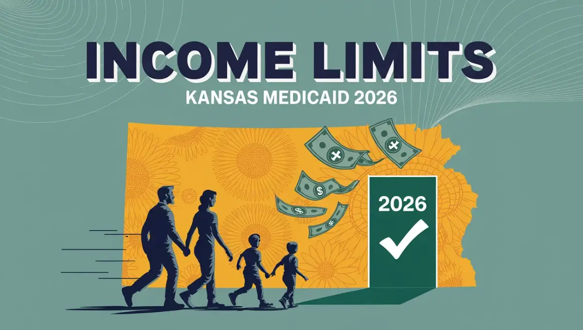 Kansas Medicaid 2026 income limits guide showing family eligibility thresholds with sunflower state design