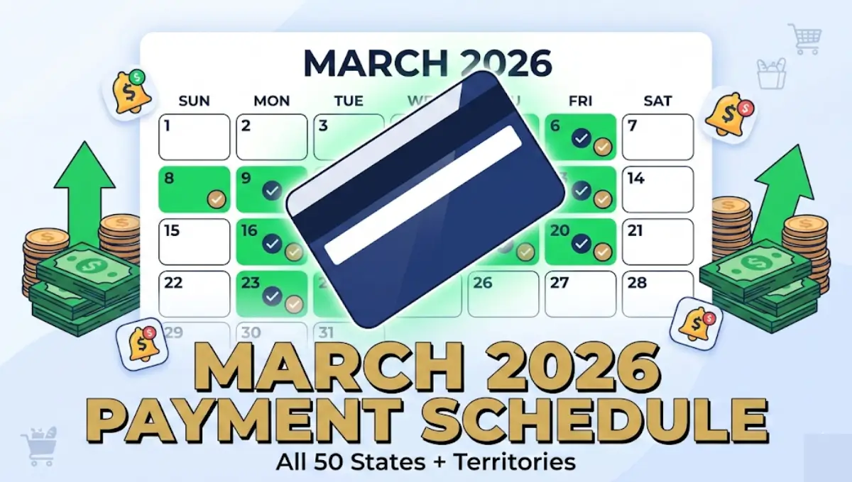 SNAP March 2026 payment dates schedule showing EBT card, calendar, and deposit information for all 50 states and territories