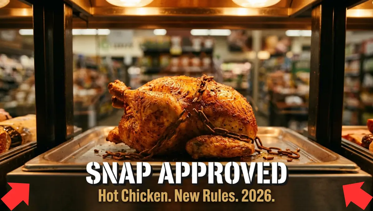 SNAP approved hot rotisserie chicken at grocery store deli under new 2026 Farm Bill rule