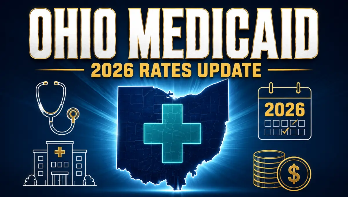 Ohio Medicaid fee schedule 2026 update graphic with state map and medical icons