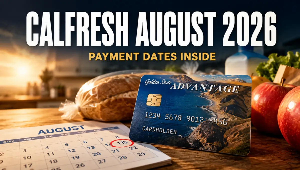 California CalFresh payment schedule for August 2026 showing EBT card and calendar