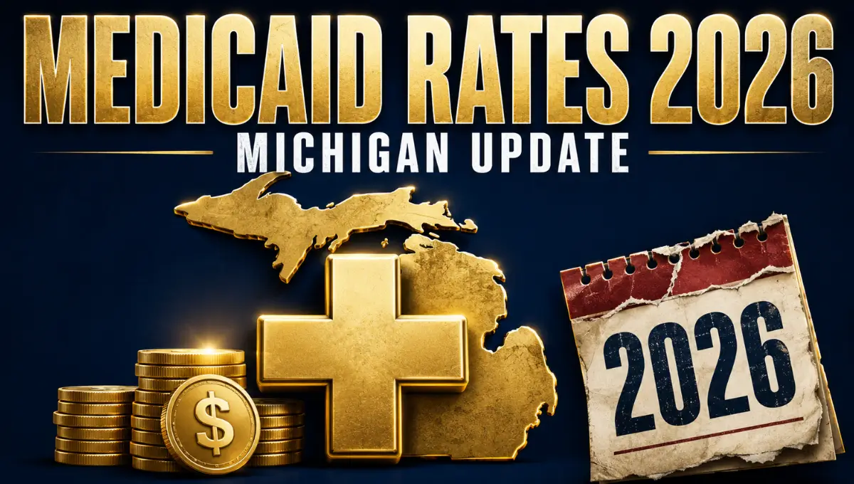 Michigan Medicaid fee schedule 2026 update graphic with state map and medical cross