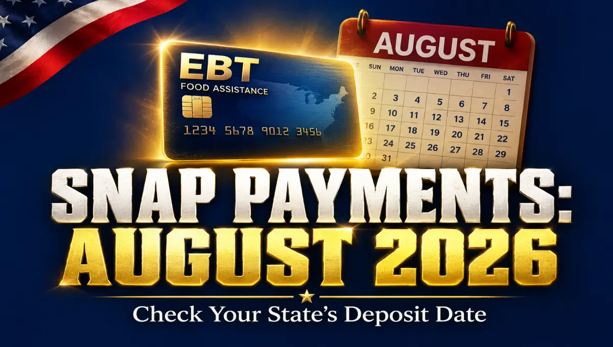 SNAP payment dates for August 2026 by state, EBT card and calendar graphic