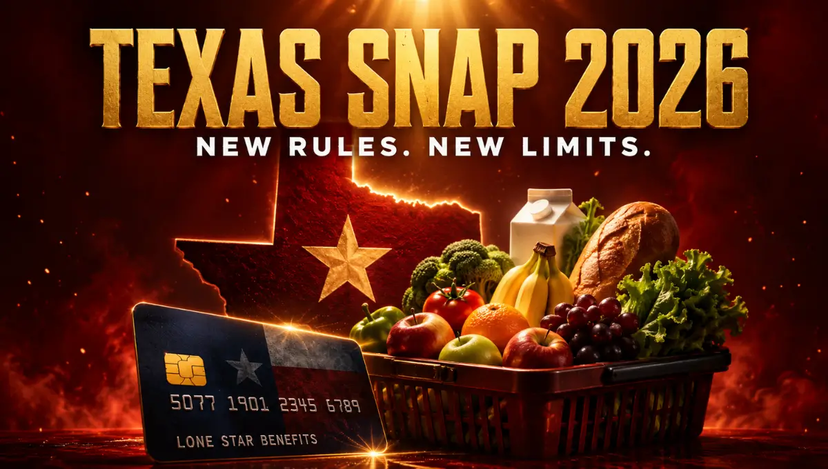 Texas SNAP eligibility 2026 graphic showing new income limits, work rules, and purchase bans