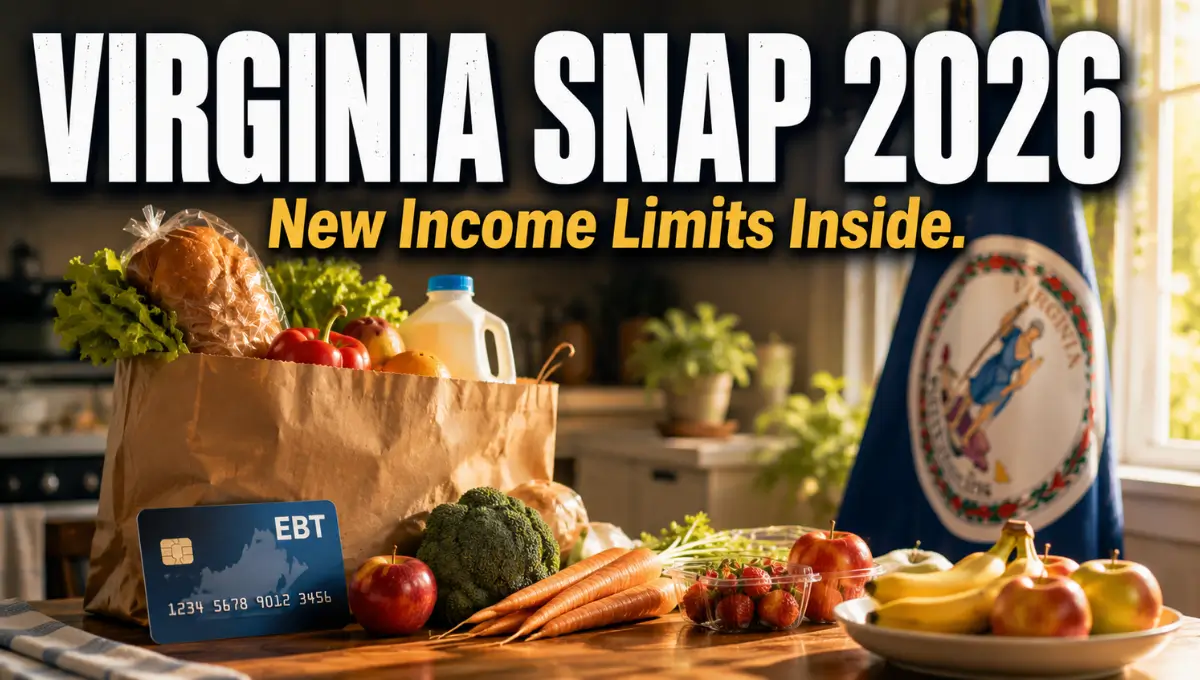 Virginia SNAP eligibility 2026 income limits and grocery benefits card on kitchen table