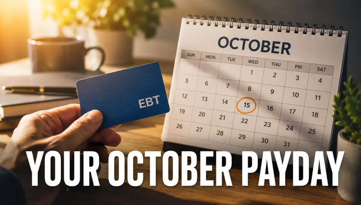 EBT card and October calendar representing SNAP payment dates and FY 2027 benefit changes